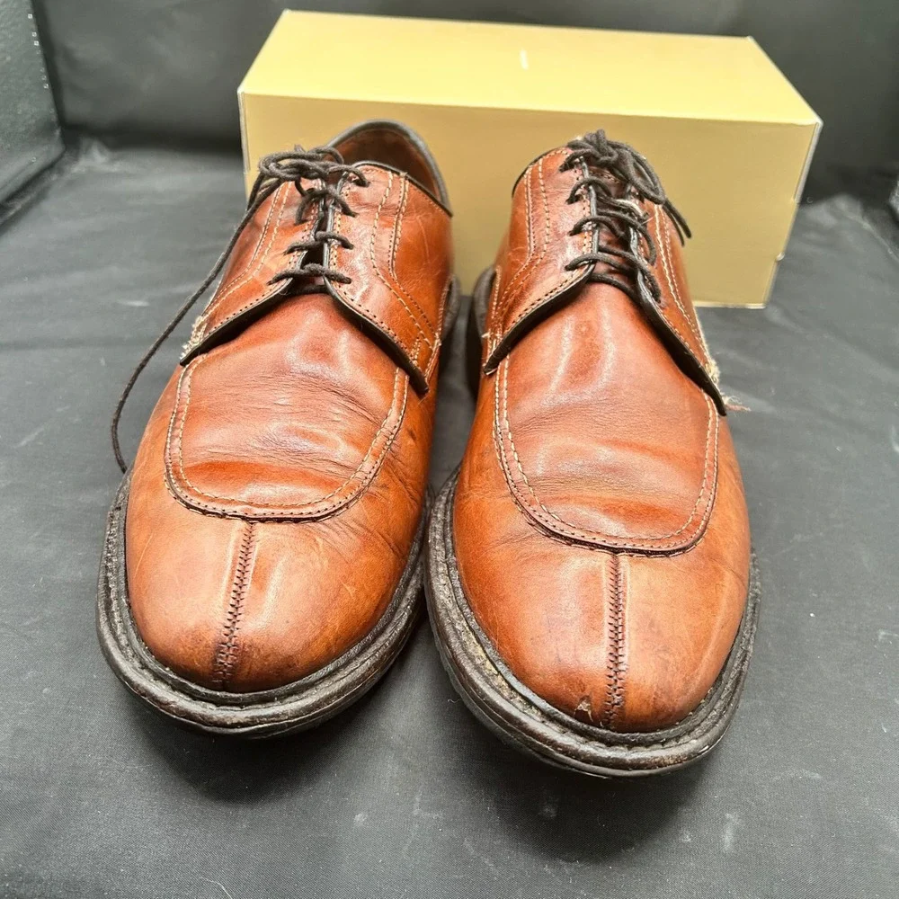 Allen Edmonds Malone Men 10 D Cognac Brown Leather Split Toe Derby Shoes‎ 8888